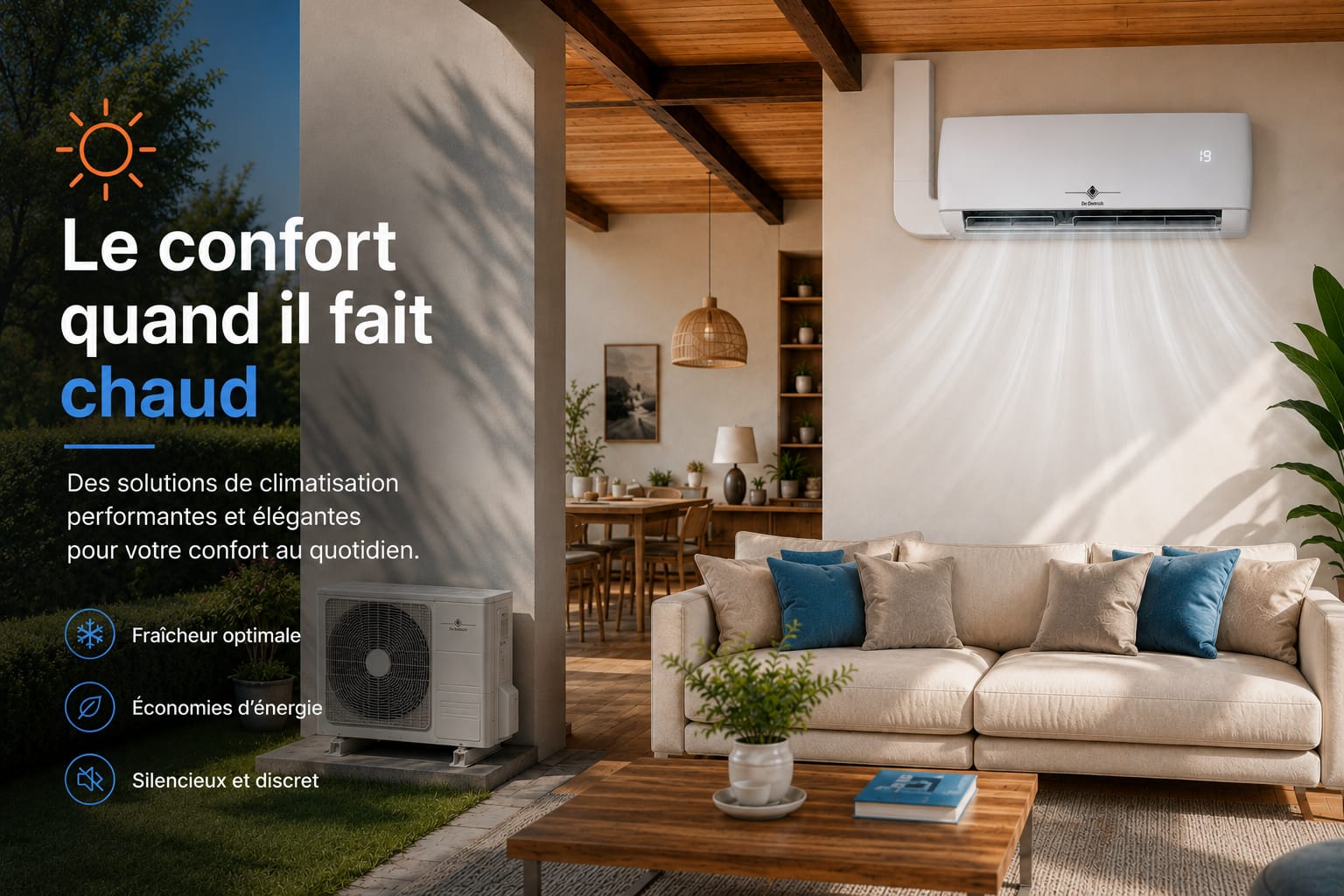 Climatisation murale design installée dans un salon lumineux